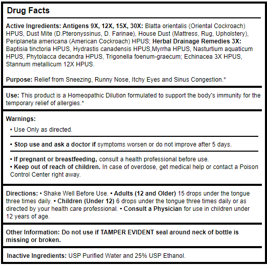 Allergena Dust + Mite Progena Drug Facts