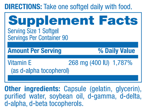 E 400 I.U. Anabolic Laboratories supplement facts