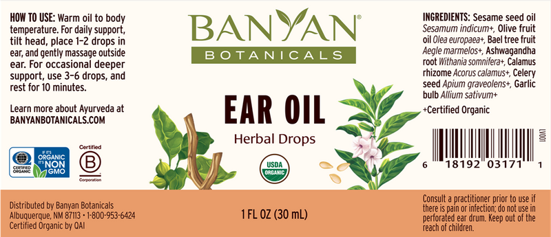 ear oil banyan botanicals label