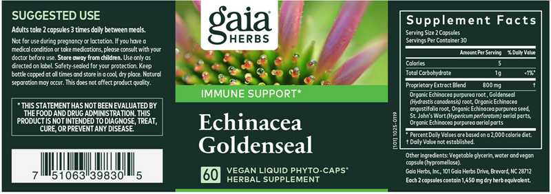 Echinacea Goldenseal (Gaia Herbs) Label