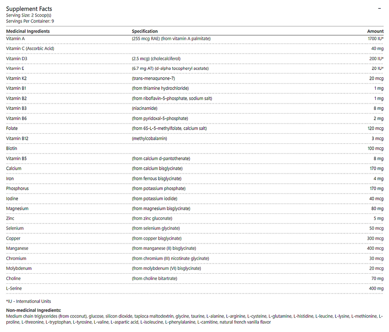 Elemental Nutrition (Vanilla) (Vita Aid) supplement facts