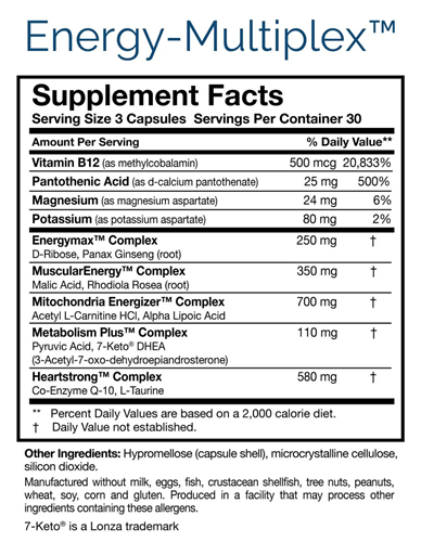 Energy MultiPlex supplement facts