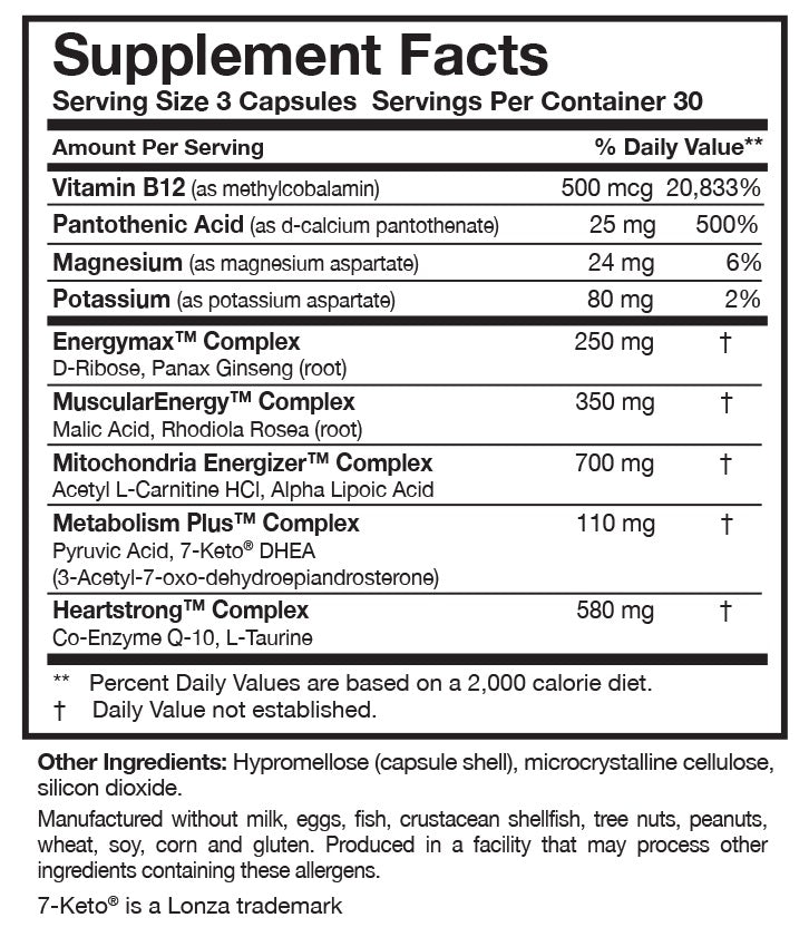 Energy Multi-Plex Researched Nutritionals supplement facts