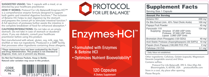 Enzymes-HCl (Protocol for Life Balance) Label