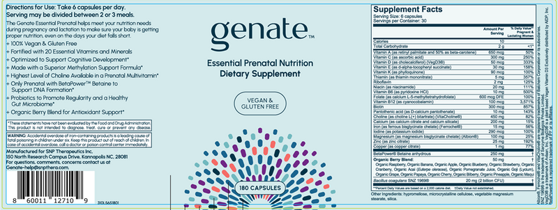 Essential Prenatal Nutrition Genate Label