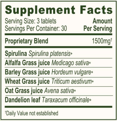 Everyday Greens Tablets Organic (Banyan Botanicals) supplement facts