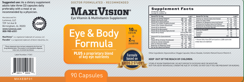 Eye & Body Formula (Maxivision) Label