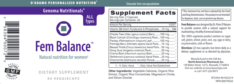 FemBalance (D'Adamo Personalized Nutrition) label