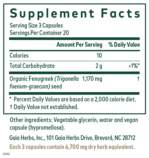 Fenugreek Seed (Gaia Herbs Professional Solutions) supplement facts