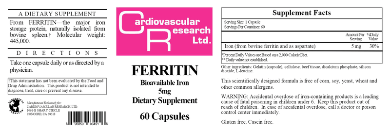 Ferritin 5 mg (Ecological Formulas) Label