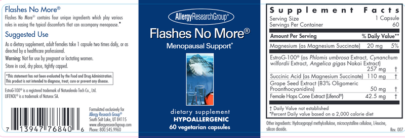 Flashes No More (Allergy Research Group) label