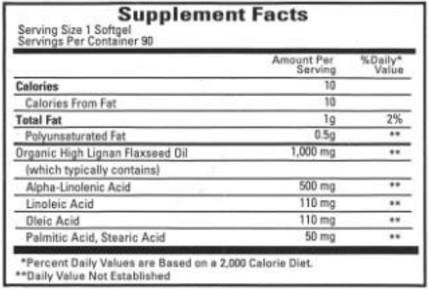 Flax Seed Oil (Ecological Formulas) Supplement Facts