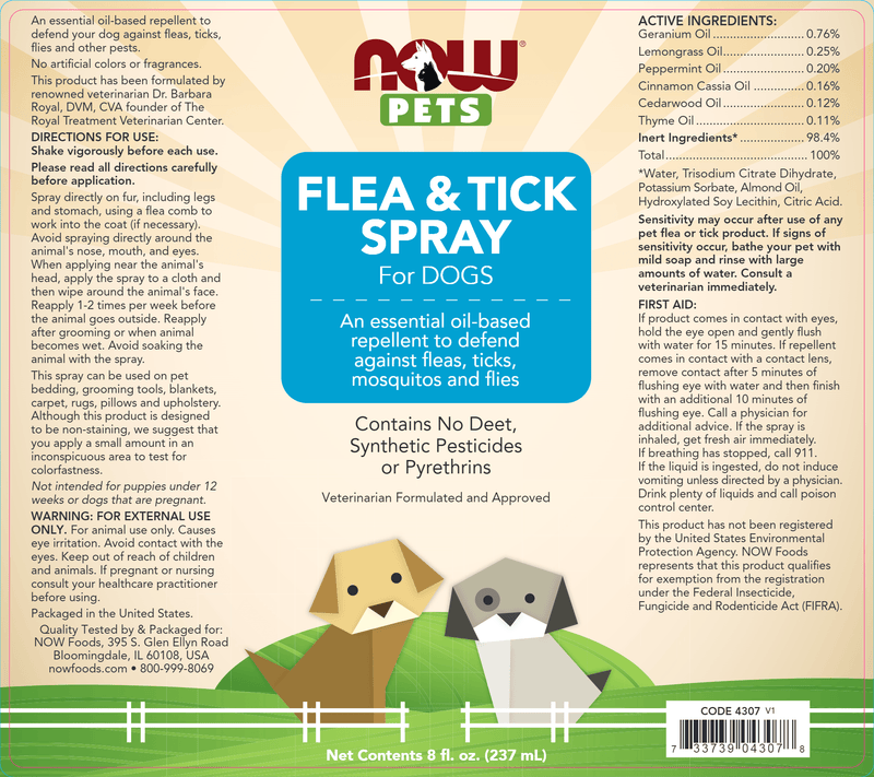 Flea & Tick Spray for Dogs (NOW) Label