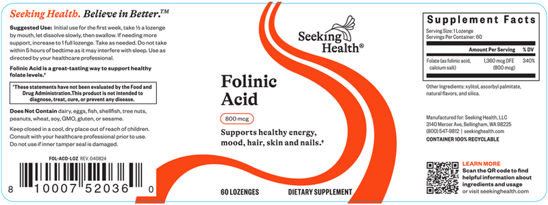 folinic acid lozenge seeking health label