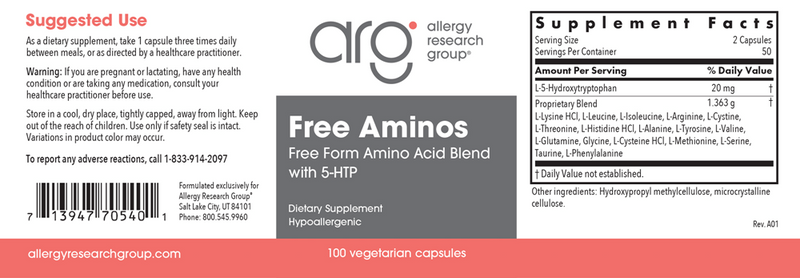 free aminos allergy research group label