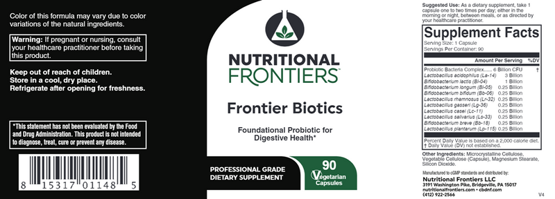 Frontier Biotics Nutritional Frontiers Label