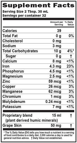 Fulvic Minerals Grape (Buried Treasure) supplement facts