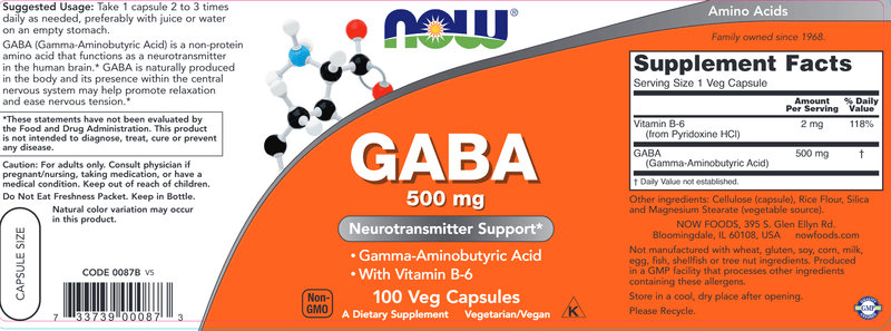 GABA 500 mg (NOW) Label