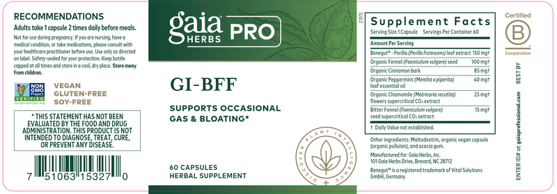 GI BFF Gaia Herbs Professional Solutions label