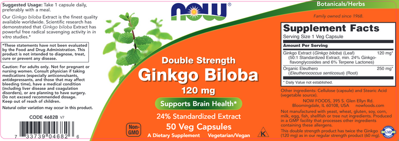 Ginkgo Biloba 120 mg (NOW) Label