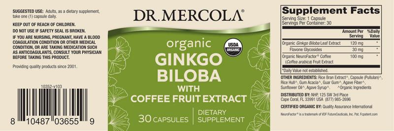 Organic Ginkgo Biloba (Dr. Mercola) label