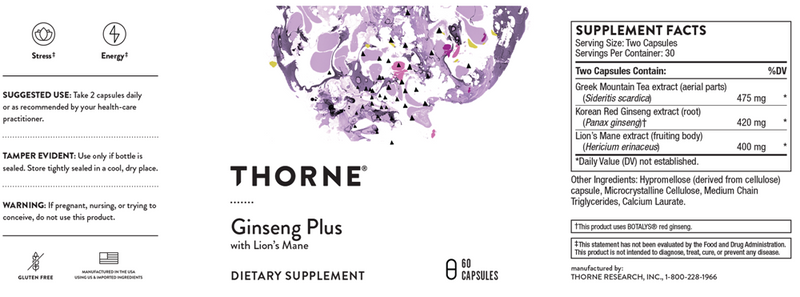 ginseng plus with lion's mane thorne label