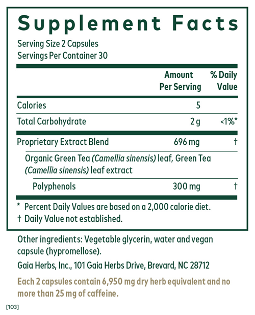 Green Tea (Gaia Herbs Professional Solutions) supplement facts