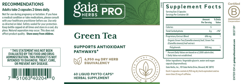 Green Tea (Gaia Herbs Professional Solutions) label