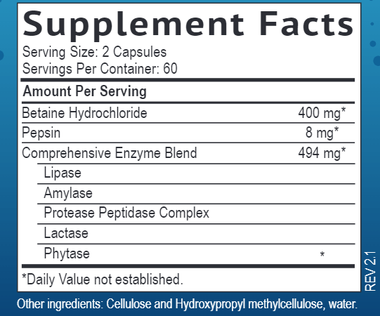 HCl + Enzymes Smidge supplement facts