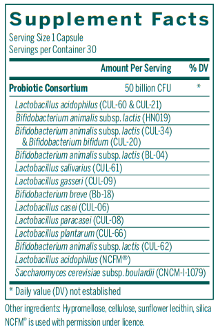 HMF Multi Strain 50 supplement facts Genestra