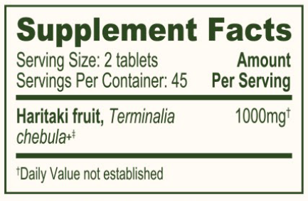 Haritaki (Banyan Botanicals) supplement facts