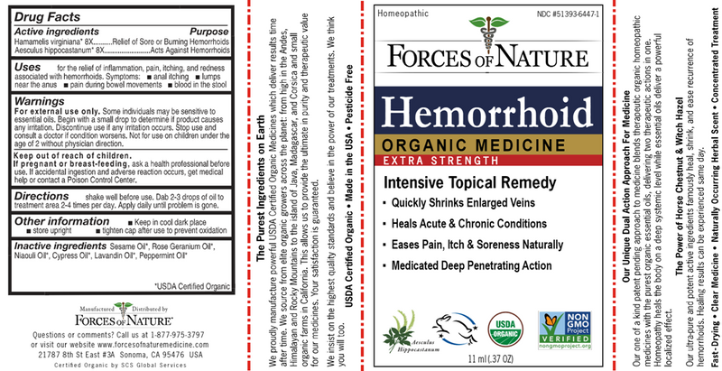 Hemorrhoid Extra Strength Org (Forces of Nature) label