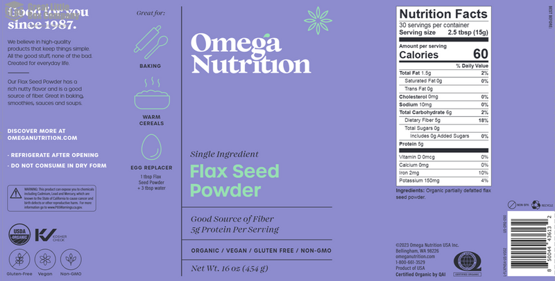 hi lignan nutri flax powder (omega nutrition) label