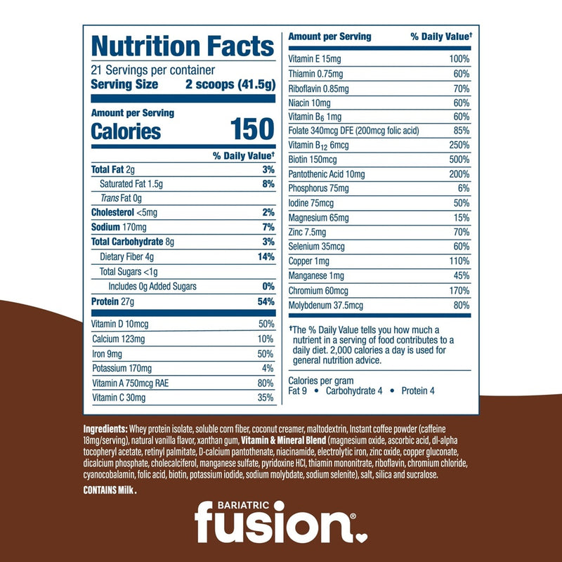 High Protein Meal Replacement - Cappuccino Bariatric Fusion supplement facts