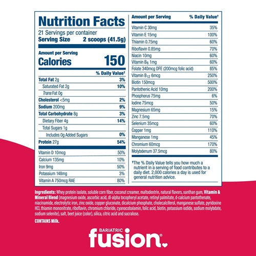 High Protein Meal Replacement - Strawberry Bariatric Fusion nutrition facts