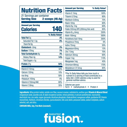 High Protein Meal Replacement - Unflavored Bariatric Fusion nutrition facts