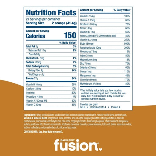 High Protein Meal Replacement Vanilla Bariatric Fusion nutrition facts