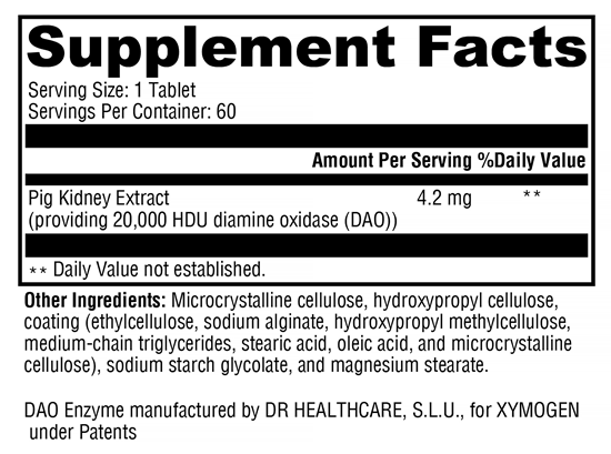 HistDAO Xymogen supplement facts