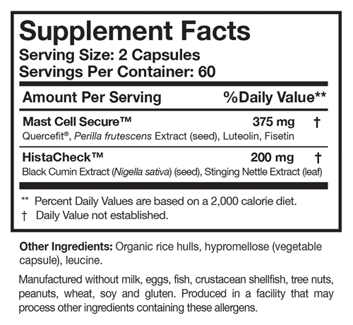 HistaQuel Researched Nutritionals supplement facts