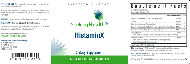 HistaminX Seeking Health Label