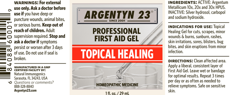 Homeopathic Silver First Aid Gel (Argentyn 23) label