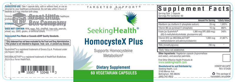 HomocysteX Plus Seeking Health Label