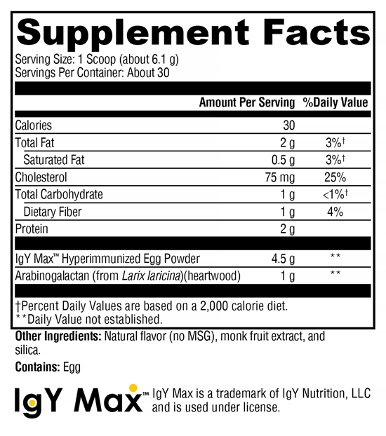 IG 26 Plus DF Vanilla (Xymogen) Supplement Facts