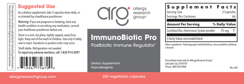 immunobiotic pro allergy research group label