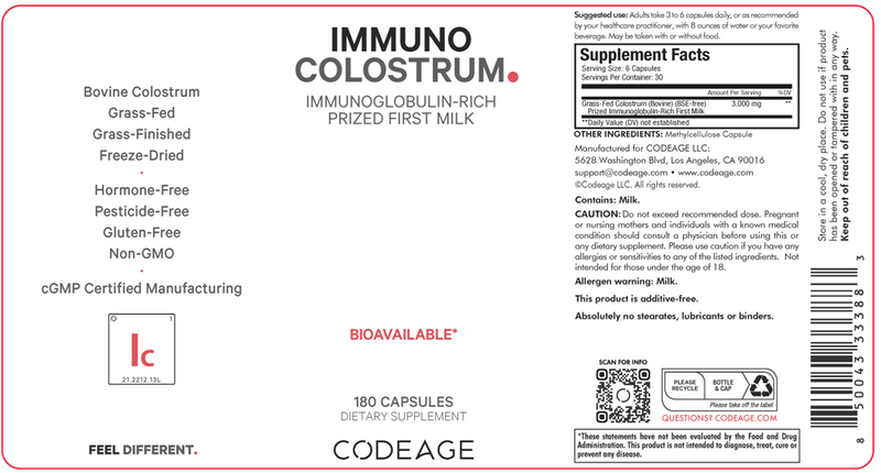 immuno colostrum codeage label