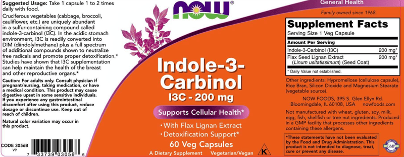 Indole-3-Carbinol 200 mg (NOW) Label