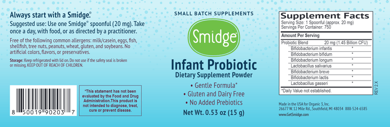 Infant Probiotic Powder Smidge label