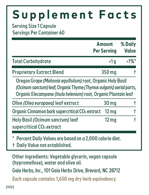 Intestinal Fungal Balance (Gaia Herbs Professional Solutions) supplement facts