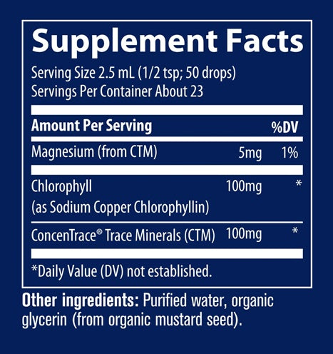 ionic chlorophyll liquid (trace minerals research) supplement facts