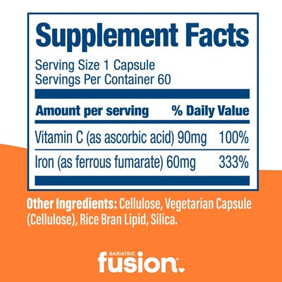 Iron Capsule with Vitamin C 60 mg Bariatric Fusion supplement facts